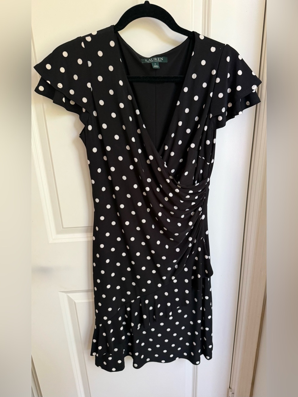 Ralph Lauren Black & White Polka Dot Wrap Dress